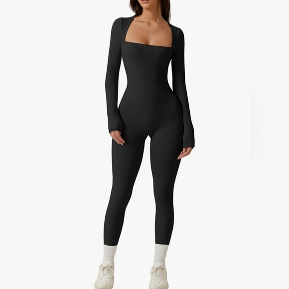 QINSEN Womens Sexy Square Neck Long Sleeve Full Length Bodycon Stretch Size XL - Picture 1 of 12